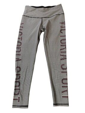 Victoria Sport Knockout High-Waist Striped Leggings Black & White Stretch Large